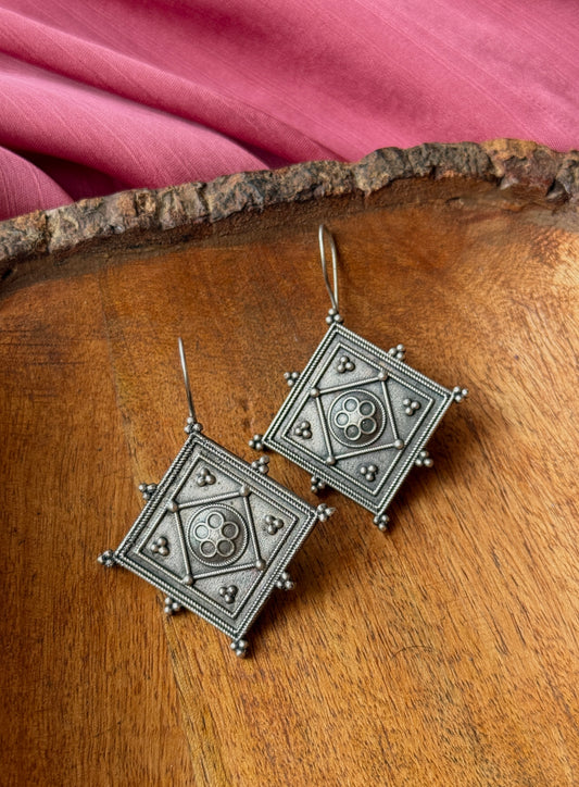Silver Plated Oxidized Dangling Earrings