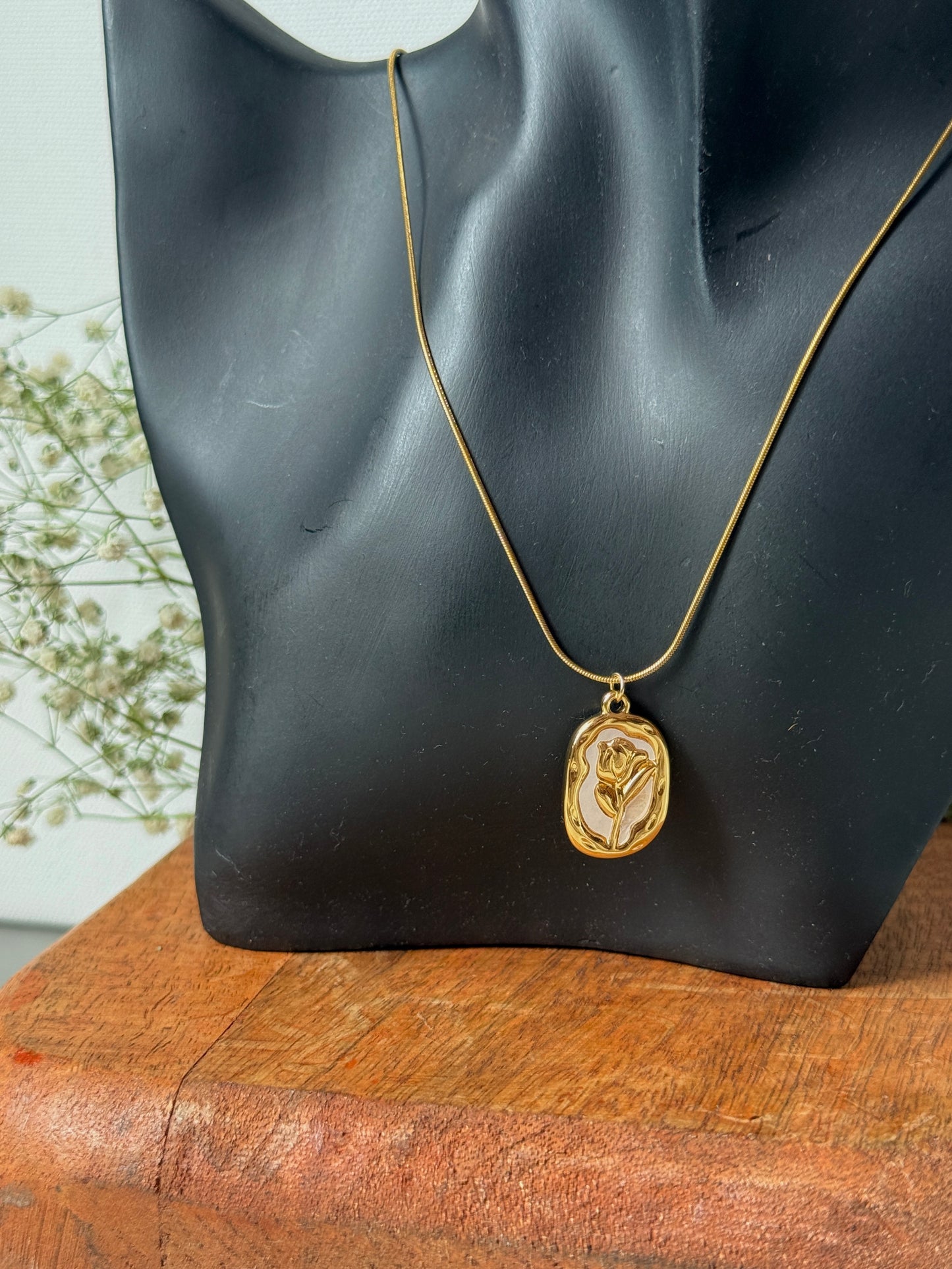 Rose Embedded Anti-Tarnish Pendant