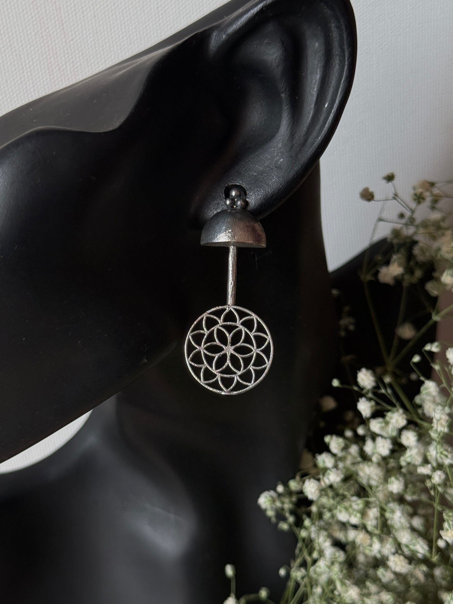 German Silver Chakra Design Earrings