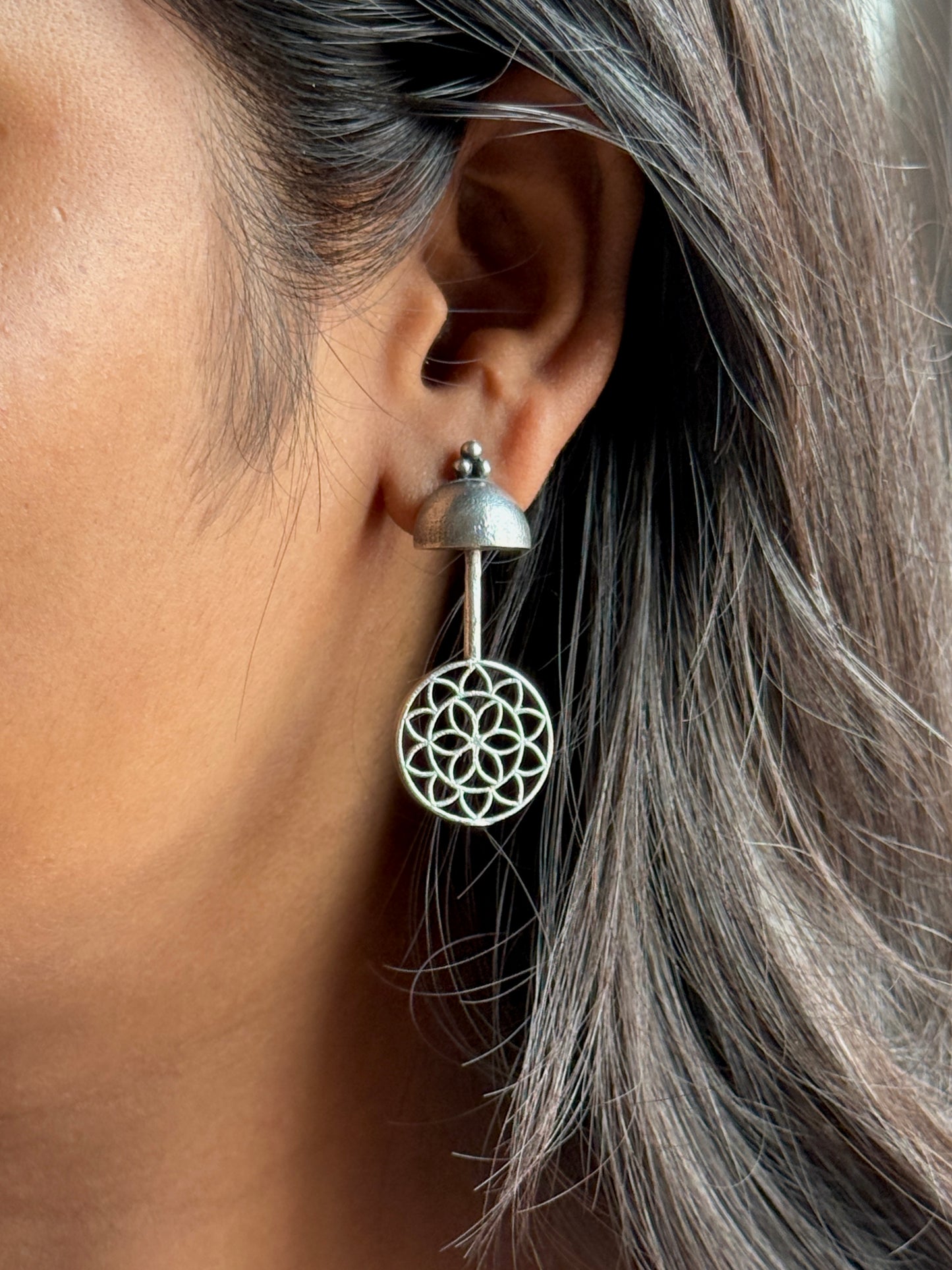 German Silver Chakra Design Earrings