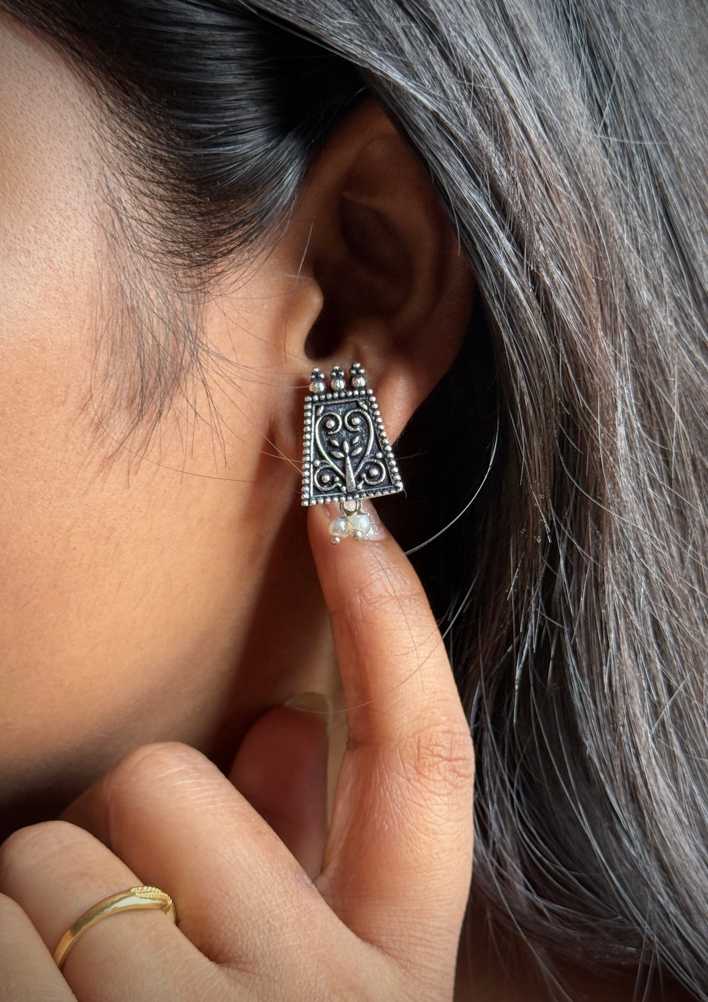 Oxidised Minimal German Silver Earrings