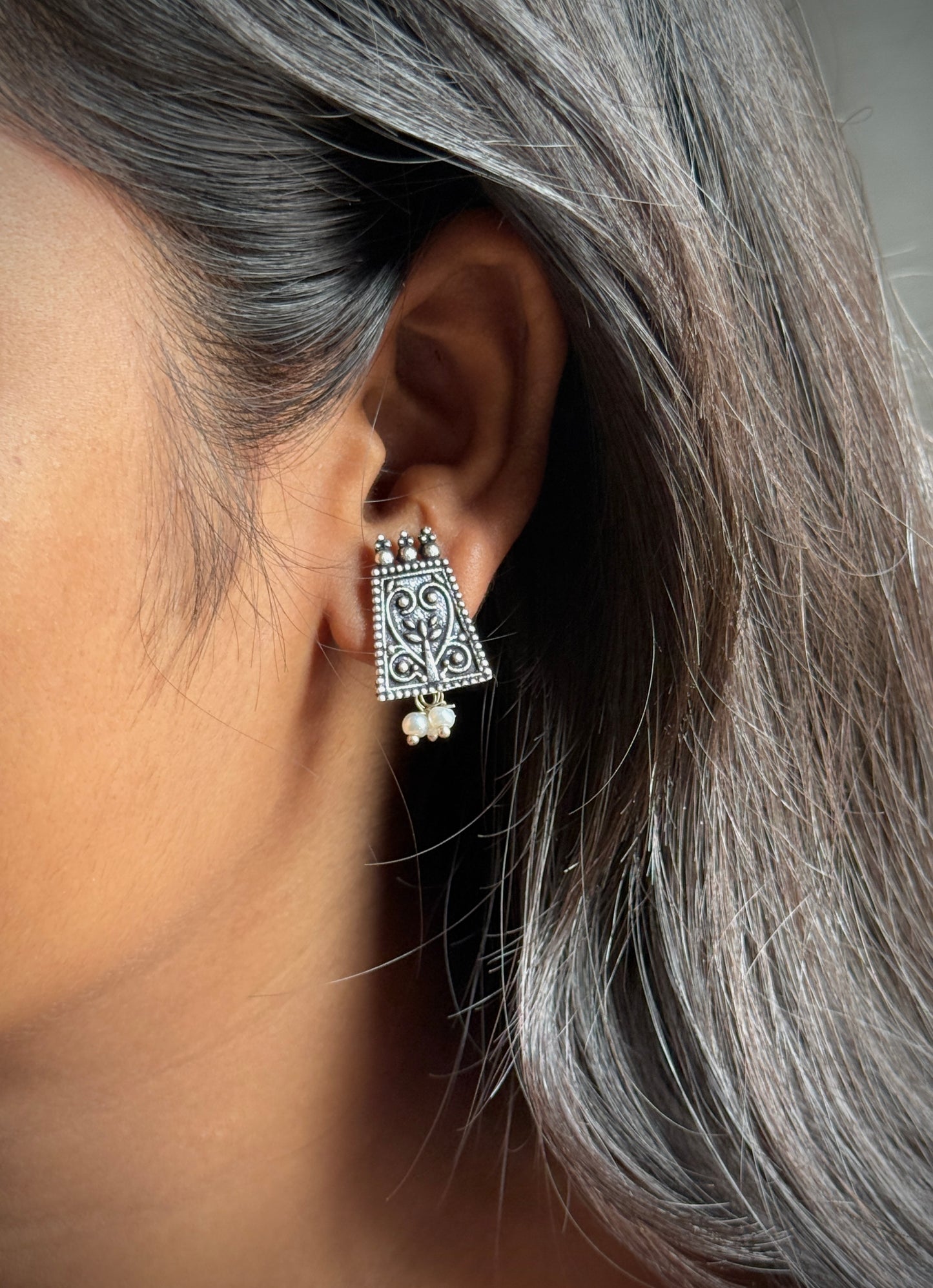 Oxidised Minimal German Silver Earrings