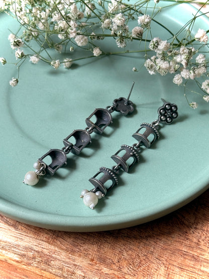 Jharokha-Inspired German Silver Dangling Earrings