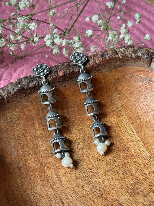 Jharokha-Inspired German Silver Dangling Earrings