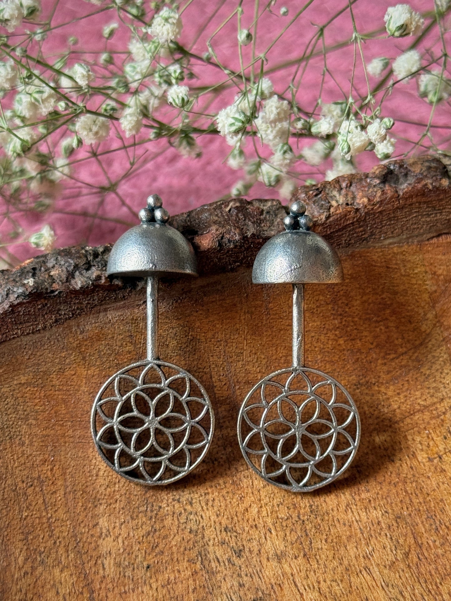 German Silver Chakra Design Earrings