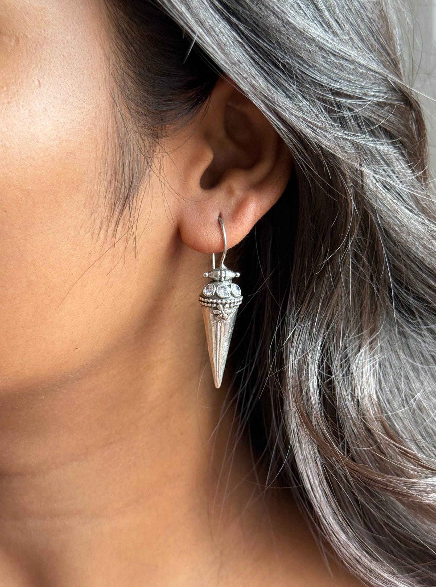 Oxidised Stone Work Earrings – Elegant Vintage Charm