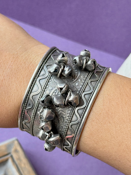 Oxidized Free-Size Bracelet with Ghungroo Charm