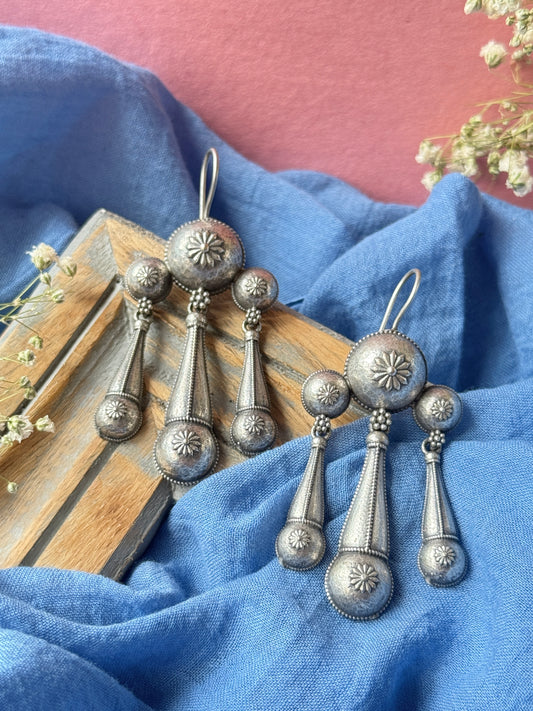 Silver Lookalike Exotic Hanging Earrings