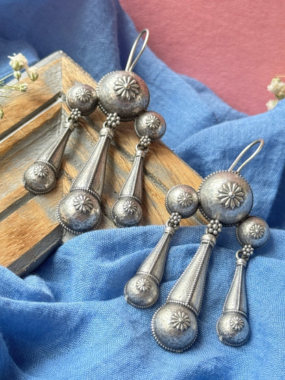 Silver Lookalike Exotic Hanging Earrings