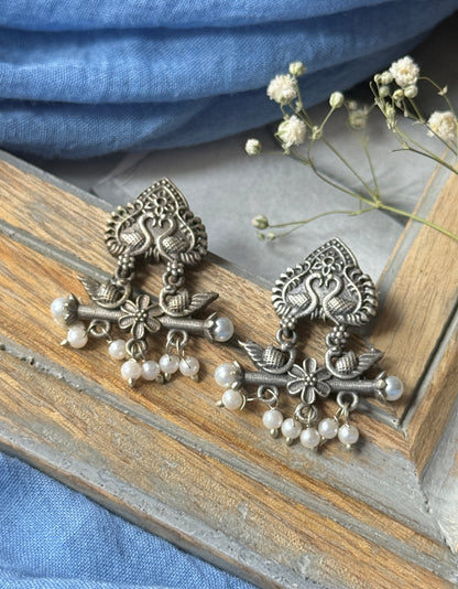 Silver Lookalike Peacock Embedded Earrings