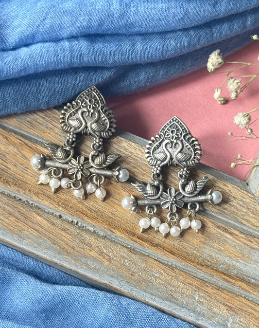 Silver Lookalike Peacock Embedded Earrings