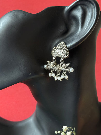 Silver Lookalike Peacock Embedded Earrings