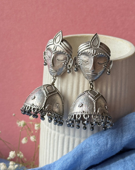German Silver Face Motif Earrings with Jhumka
