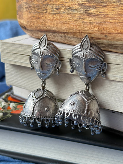 German Silver Face Motif Earrings with Jhumka