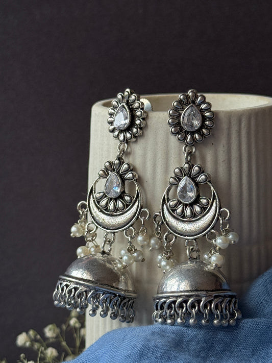 Silver Lookalike Long Jhumka Earrings