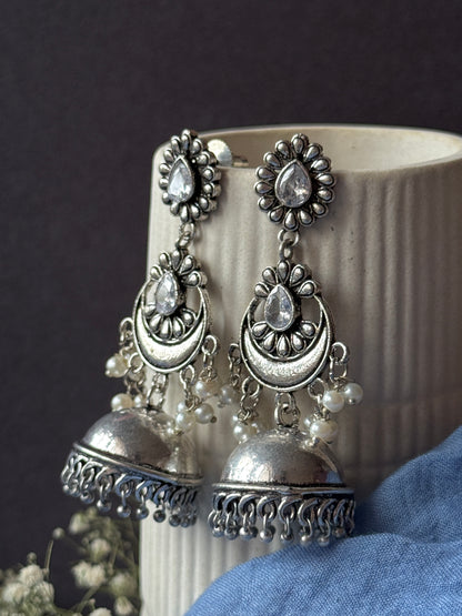 Silver Lookalike Long Jhumka Earrings
