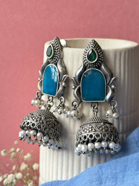 Silver Lookalike Dark Blue Jhumka