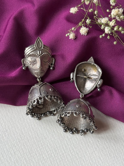 German Silver Face Motif Earrings with Jhumka