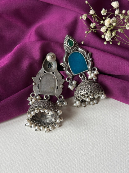 Silver Lookalike Dark Blue Jhumka