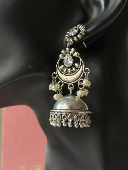 Silver Lookalike Long Jhumka Earrings