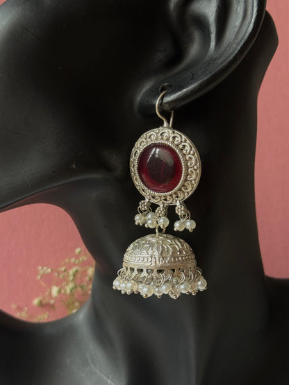 Silver Lookalike Jhumka with Dangling Pearls