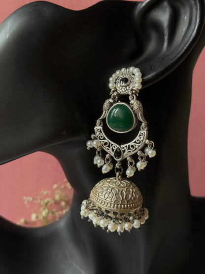 Silver Lookalike Jhumka with Embedded Pearls