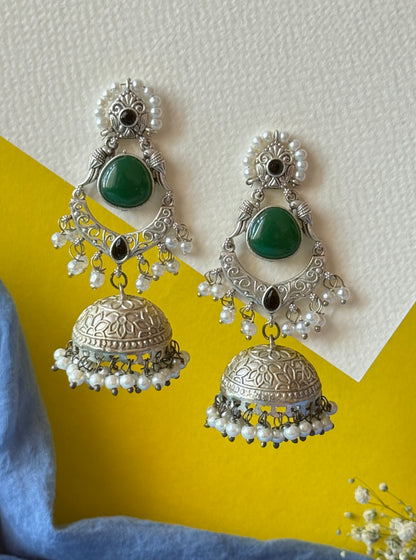 Silver Lookalike Jhumka with Embedded Pearls