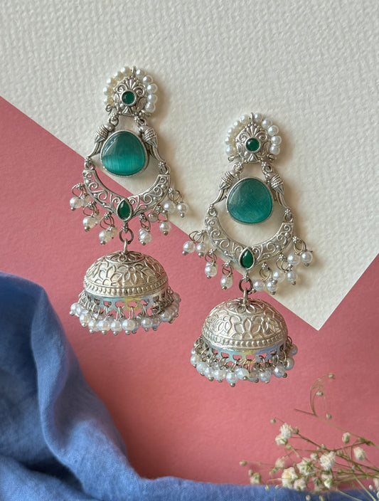 Silver Lookalike Jhumka with Embedded Pearls