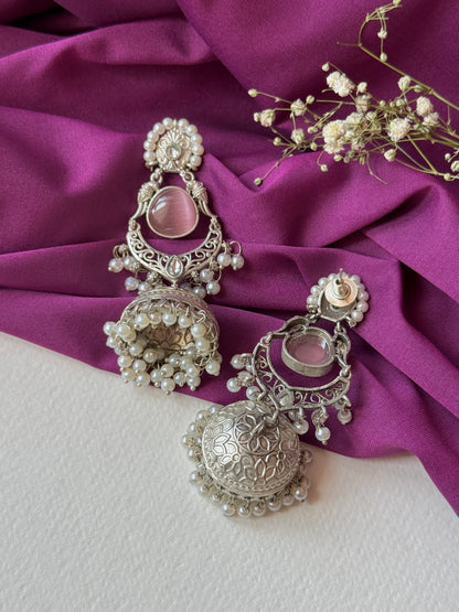 Silver Lookalike Jhumka with Embedded Pearls
