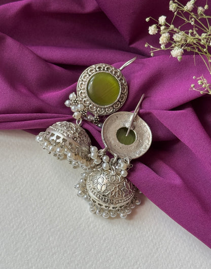 Silver Lookalike Jhumka with Dangling Pearls