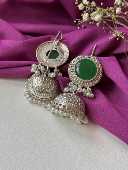 Silver Lookalike Jhumka with Dangling Pearls