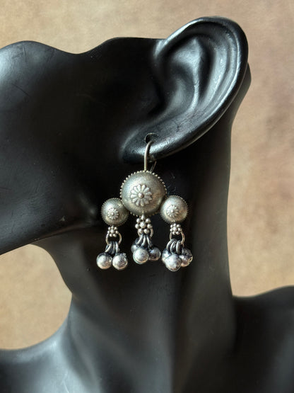 Silver Replica Hook Earrings with Ghungroo
