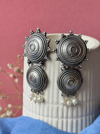 Oxidised Two-Circle Statement Earrings