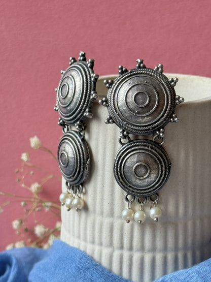 Oxidised Two-Circle Statement Earrings