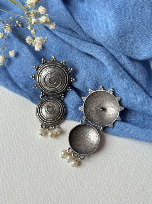 Oxidised Two-Circle Statement Earrings