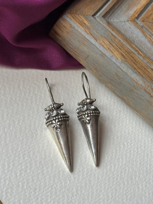 Oxidised Stone Work Earrings – Elegant Vintage Charm