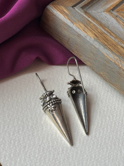 Oxidised Stone Work Earrings – Elegant Vintage Charm