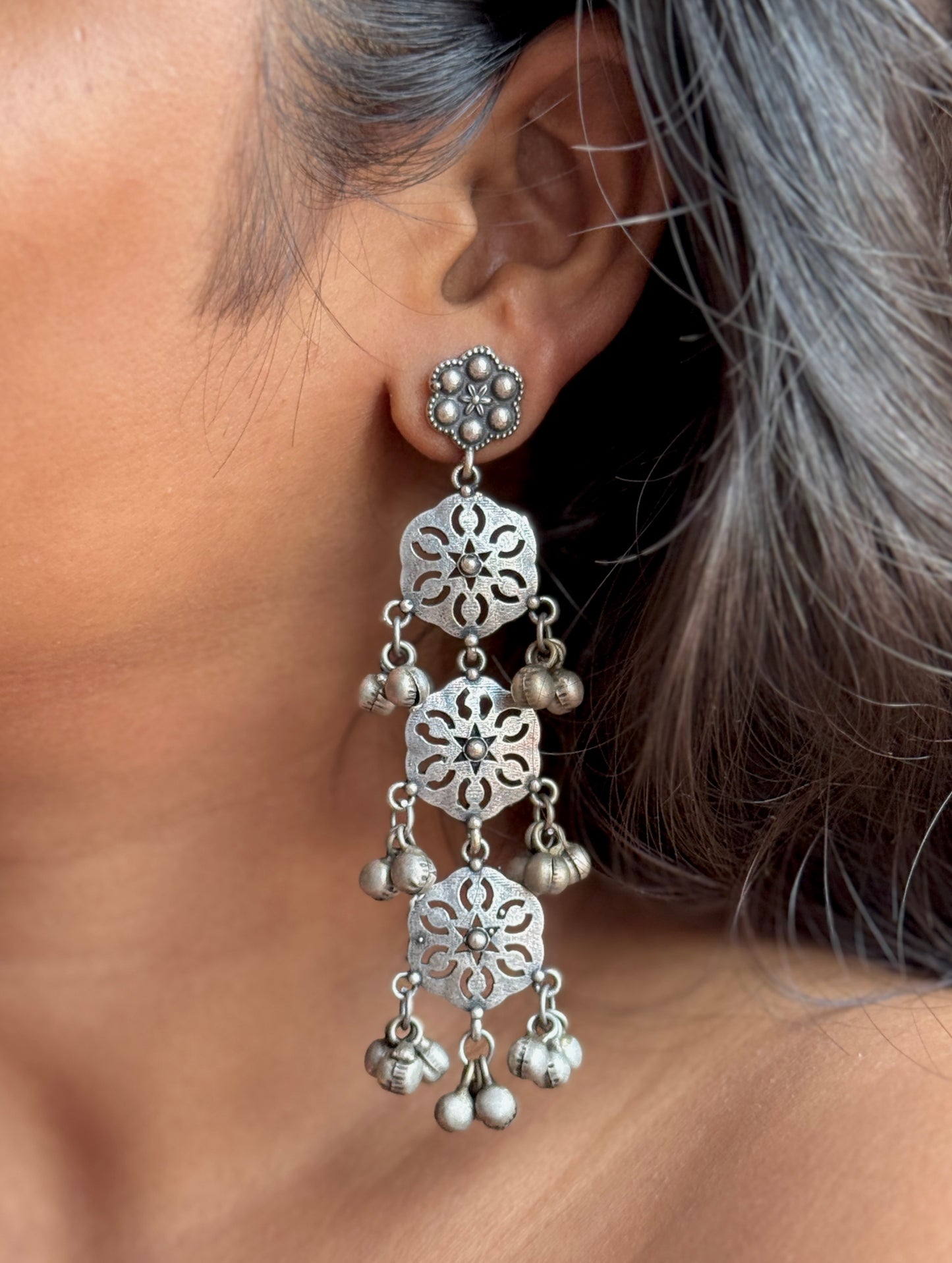 Antique Drop Long Earrings with Ghungroo