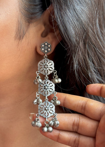 Antique Drop Long Earrings with Ghungroo