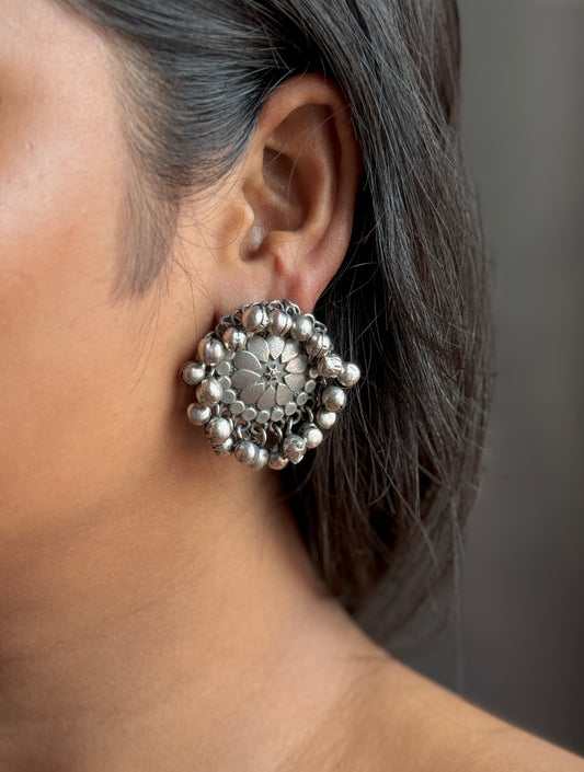 Oxidised Circular Earrings with Ghungroo – Boho Charm