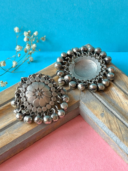 Oxidised Circular Earrings with Ghungroo – Boho Charm