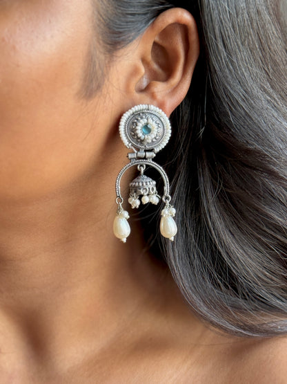 Silver Lookalike Hanging Jhumki Earrings