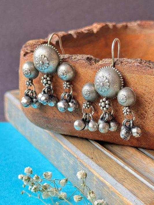 Silver Replica Hook Earrings with Ghungroo