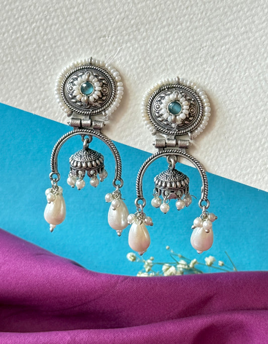 Silver Lookalike Hanging Jhumki Earrings