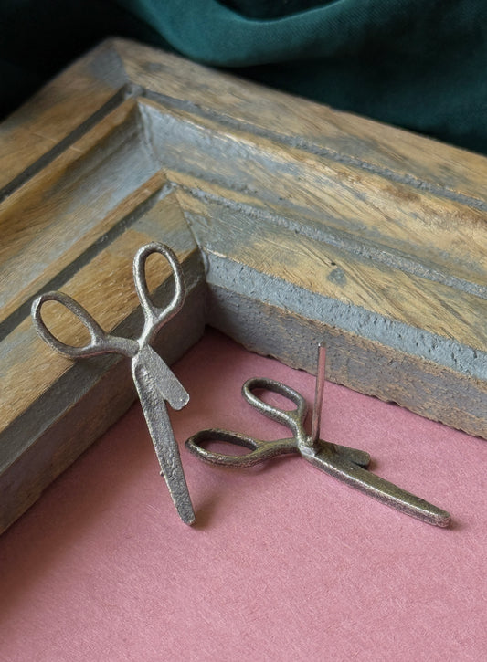Open Scissor Inspired Silver Replica Earrings