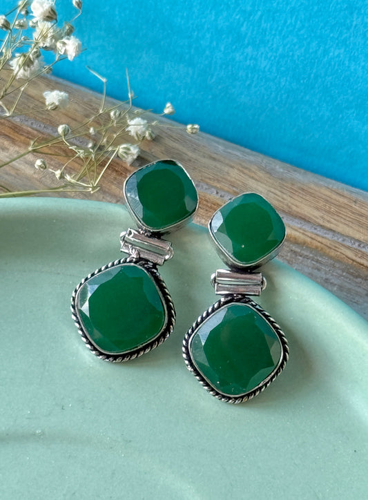 Dual Stone Dangling Green Earring