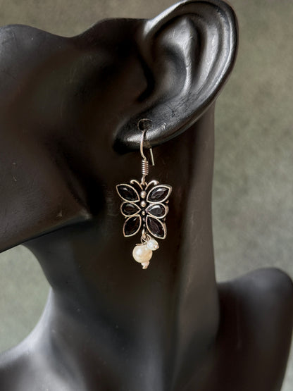 Butterfly Shaped Pearl Dangling Earrings