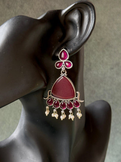 Silk Stone Wine Colour Dangling Earrings