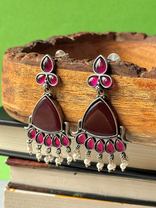 Silk Stone Wine Colour Dangling Earrings