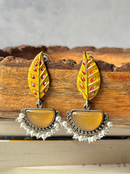 Hand-Painted Leaf Hanging Earrings